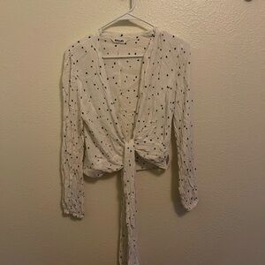 Rollas white Tie-Front Blouse with Black Dots